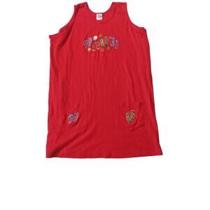 Dorsett's Red Embroidered Slipper T Shirt Sun Dress Swim Cover-up in XXXL